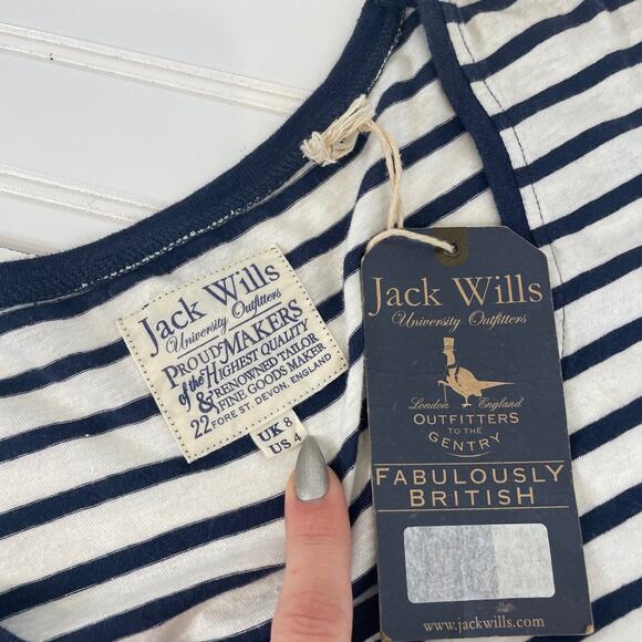 NWT Jack Wills Blue & White Stripe Short Sleeve Mini Peplum Dress Size 4 - Picture 3 of 6